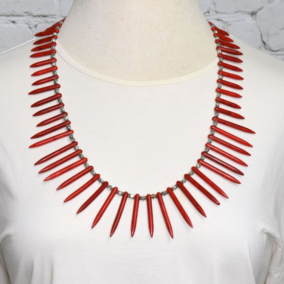 Red Turquoise Spike Necklace Set - Picture 4 of 4